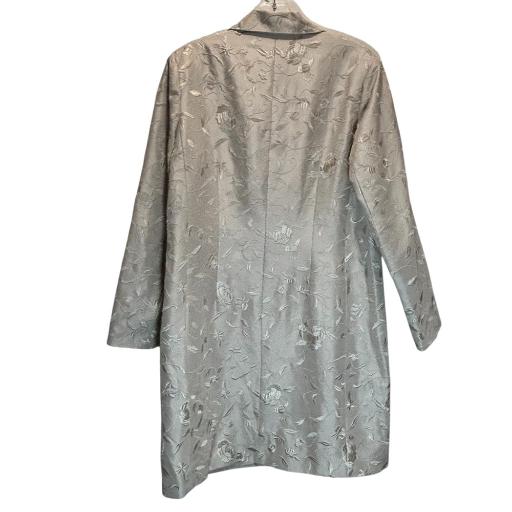 La Femme Cream Silk Midi Coat Fully Lined Covered with Embroidery - Size 14 - Picture 2 of 10